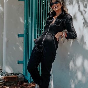 Black denim jumpsuit